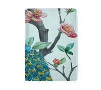 Peacock Feather Cherry Flowers Genuine Leather Travel Passport Covers, Microfiber Travel Cards Wallet Holder Case Protector for Women and Men