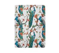 Peacock Feather Cherry Flowers Seamless Genuine Leather Travel Passport Covers, Microfiber Travel Cards Wallet Holder Case Protector for Women and Men