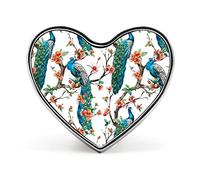 Peacock Feather Cherry Flowers Seamless on White Heart Brooch Pin, Unisex Smooth Surface Lapel Tie Pin, Lightweight Badge Jewelry Crafts Decor for Costume Accessory Men Women