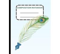 Peacock Feather Composition Notebook for students: Ruled Notebook with Sky Blue Background | 198 Pages | 8.5 x 11 inch | Elegant Writing Journal for School, College & Office Use