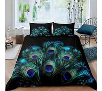 Peacock Feather Duvet Cover Wild Animal Comforter Cover For Boys Girls Youth,Wildlife Bedding Set Fashion Novelty Luxury Bedspread Double Size Blue Green Teal Black