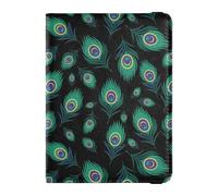 Peacock Feather Flat Pattern Leather Passport Holder Cover Wallet Large Capacity Passport Case for Family Business Trip