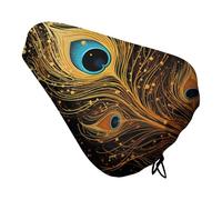 Peacock Feather Gold Design Bike Seat Cover with Drawstring Bicycle Saddle Rain Dust Cover UV Protection Bike Seat Cushion Shield for Women Men City Mountain