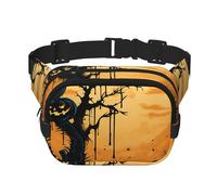 Peacock Feather Gold Design Fanny Pack for Women Men Fashion Waist Pack Adjustable Belt Bag for Workout Running Travelling Casual Waist Bag, Orange Halloween Party, One Size