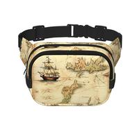 Peacock Feather Gold Design Fanny Pack for Women Men Fashion Waist Pack Adjustable Belt Bag for Workout Running Travelling Casual Waist Bag, Old Treasure Map, One Size