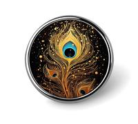 Peacock Feather Gold Design Round Lapel Pins for Men Women Metal Button Pin Fashion Personalized Brooch Pins for Men Suits Cute Brooch Badge for Backpack Clothing Hat Bag Decoration