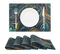 Peacock Feather Green Placemats Set of 4 Table Mats Heat Resistant Non-Slip Place Mats for Kitchen Dining Table Decoration, 30 x 45cm