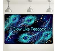 Peacock Feather Luminous Backdrop, Colorful Elegant Party Decorations, Vibrant Blue Indoor/Outdoor Photography Background for Events, Autumn Festive Supplies 71x43 Inch
