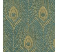 Peacock Feather Luxury Wallpaper Turquoise Gold Bird Green AS Creation