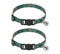 Peacock Feather Mandala Green Small Cat Collar, 2 Pack Cat Collar with Bell