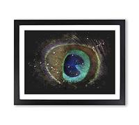 Peacock Feather Paint Splash Modern Art Framed Print | A4 Black Framed Wall Art | Ready to Hang | Modern Animal Picture | Living Room Bedroom Lounge Office