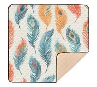 Peacock Feather Pattern Baby Play Mat for Floor, 127x127 CM Playpen Mat,Thicken Soft Non-Slip Tummy Time Mat for Toddlers and Infants