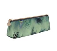 Peacock Feather Pattern Printed Triangle Leather Pencil Case for Girls Boys, Zipper Pencil Bag Pen Pouch Bag Organizer for Student School Office College