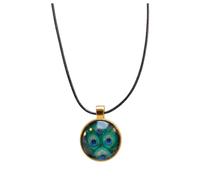 Peacock Feather Pendant Necklace with 25mm Gold Frame | 18 Inch Black Cord, Braided Cord, Gold Frame