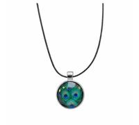 Peacock Feather Pendant Necklace with 25mm Silver Frame | 18 Inch Black Cord, Braided Cord, Silver Frame
