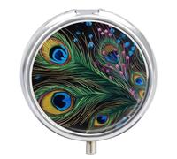 Peacock Feather Pill Box, 3 Compartment Small Pill Case Waterproof Travel Pill Organizer for Pocket Or Purse Portable Mini Medicine Tablet Vitamin Holder Pill Case