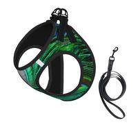 Peacock Feather Print Adjustable Reflective Harness Leash Set For Cats, Dogs And Small Pets, Soft Breathable Mesh Walking Vest With Escape-Proof Lead