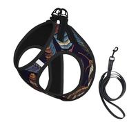 Peacock Feather Print Dog Harness Small Sized And Leash Set, Step In Soft Light Puppy Vest Breathable Mesh Pet Harness