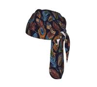 Peacock feather Print Head Scarf Cycling Cap Under Helmet Breathable Quick Dry Tie Back Modern Fit Motorcycle Liner