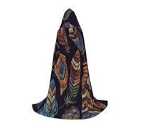 Peacock Feather Print Hooded Wizard Robe Halloween Cloak Medieval Renaissance Cosplay Christmas Party Outfits