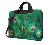 Peacock feather print laptop bag, adjustable shoulder strap and hidden handle, simplify your everyday, Black/White, 15.6 inch