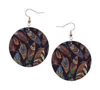 Peacock Feather Print Piercing Round Leather Earrings Set 1 Pair Stylish Leather Earrings Dangle Hoop For Women Jewelry Gifts