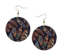 Peacock Feather Print Piercing Round Leather Earrings Set 1 Pair Stylish Leather Earrings Dangle Hoop For Women Jewelry Gifts