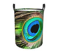 Peacock Feather Print Round Laundry Hamper Basket Waterproof Storage Bin for Bedroom Bathroom Daily Life