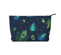 Peacock Feather Printed, Cosmetic Bag Corduroy Makeup Bag Portable Travel Toiletry Bag