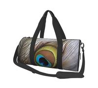 Peacock Feather Printed Round Travel Duffel Bag Large Overnight Weekend Bags for Hiking, Vacations, Gym, Sports