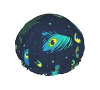 Peacock Feather Printed,Shower Cap Nightcap Double Layer Waterproof Elastic Bath Cap Reusable Hair Cap