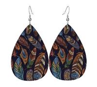 Peacock feather Printed Teardrop Pendant Leather Earrings | Lightweight and Versatile Earrings | Suitable for Daily Commute and Date Wear
