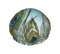 Peacock Feather Reusable Shower Cap Bath Cap Double Waterproof Layers Bathing Hat
