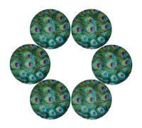 Peacock Feather Round Placemats Set of 6, Place Mats for Plates Dishes Non-Slip Washable Table Mats for Home Kitchen Dining Table