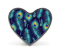 Peacock Feather Seamless On Dark Blue Heart Brooch Pin, Unisex Smooth Surface Lapel Tie Pin, Lightweight Badge Jewelry Crafts Decor for Costume Accessory Men Women