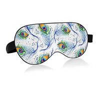 Peacock Feather Seamless On White Eye Masks Cover Blocks Light Sleep Mask Shade Cover Blindfold Relaxing Eyeshade Cover with Adjustable Head Strap for Men Women Kids