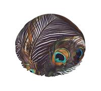 Peacock feather Shower Cap for Women Men, Elastic and Reusable, Stylish Large Waterproof Shower Bonnet, Washable Hair Bath Caps, Double Layers Bathing Hat for Long Hair, Braids