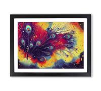 Peacock Feather Splash Abstract Framed Wall Art Print A2 Black