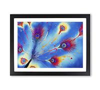 Peacock Feather Splash Abstract Framed Wall Art Print A2 Black