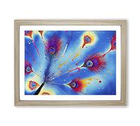 Peacock Feather Splash Vol.1 Abstract Framed Print | A3 Oak Framed Wall Art | Ready to Hang | Abstract Animal Picture | Living Room Bedroom Lounge Office