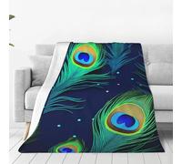 Peacock Feather Throw Blanket for Couch, Plush Fuzzy Soft Flannel Blankets and Throws for Sofa, 60"x50" Bed Blankets for Travel Camping Chair, All Season Warm Fleece Blanket