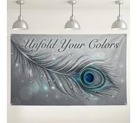 Peacock Feather Wall Backdrop, Elegant Bohemian Decorative Background for Photography, Grey and Blue Indoor/Outdoor Event Supplies 71x43 Inch