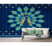 Peacock Feather Wall Mural, Self Adhesive Wallpaper Peel and Stick, Geometric Bohemian Home Decor Photo Wallpaper, Silk Cloth Wall Sticker for Living Room & Bedroom, 150x100 cm - M-976