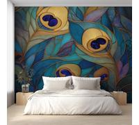 Peacock Feather Wallpaper for Living Room & Bedroom & Hallway, Non-Woven Stained Glass Mural Wallpaper, Wall Mural Wall Decoration 450 x 315 cm (WxH) K-MZ&27
