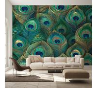 Peacock Feather Wallpaper for Living Room, Bird Feathers Wallpaper, Wall Mural for Bedroom, Home Decor, Photo Wall Paper, 350 x 256 cm J&-PL