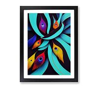 Peacock Feathers Abstract Framed Wall Art Print A2 Black