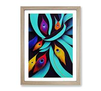 Peacock Feathers Abstract Framed Wall Art Print A2 Oak