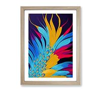 Peacock Feathers Abstract Framed Wall Art Print A2 Oak