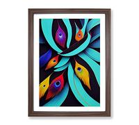 Peacock Feathers Abstract Framed Wall Art Print A2 Walnut