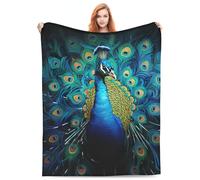 Peacock Feathers Blanket Gifts for Girls Women Men Decor for Home Bedroom Living Room Sofa Office Car, Soft Cozy Fuzzy Lightweight Throw Plush Blankets Green All Season 50"x40"